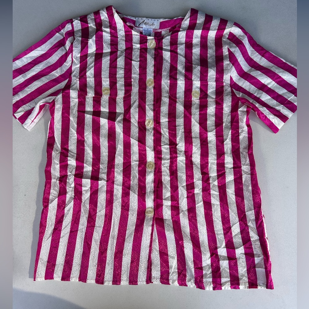80s VTG Pink & white Stripe Blouse Size 10